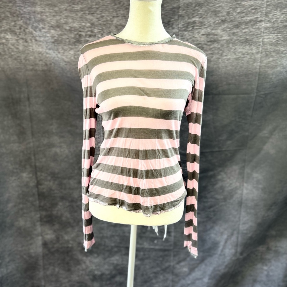 Zadig & Voltaire Pink and Gray Striped Long Sleeve Top